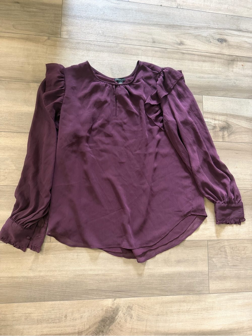 Ann Taylor Women’s Ruffle Long Sleeve Blouse - Purple Large